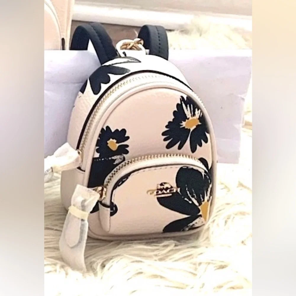 Coach Mini Backpack Bag Charm Chalk And Black Floral Print Final Price - Picture 4 of 13